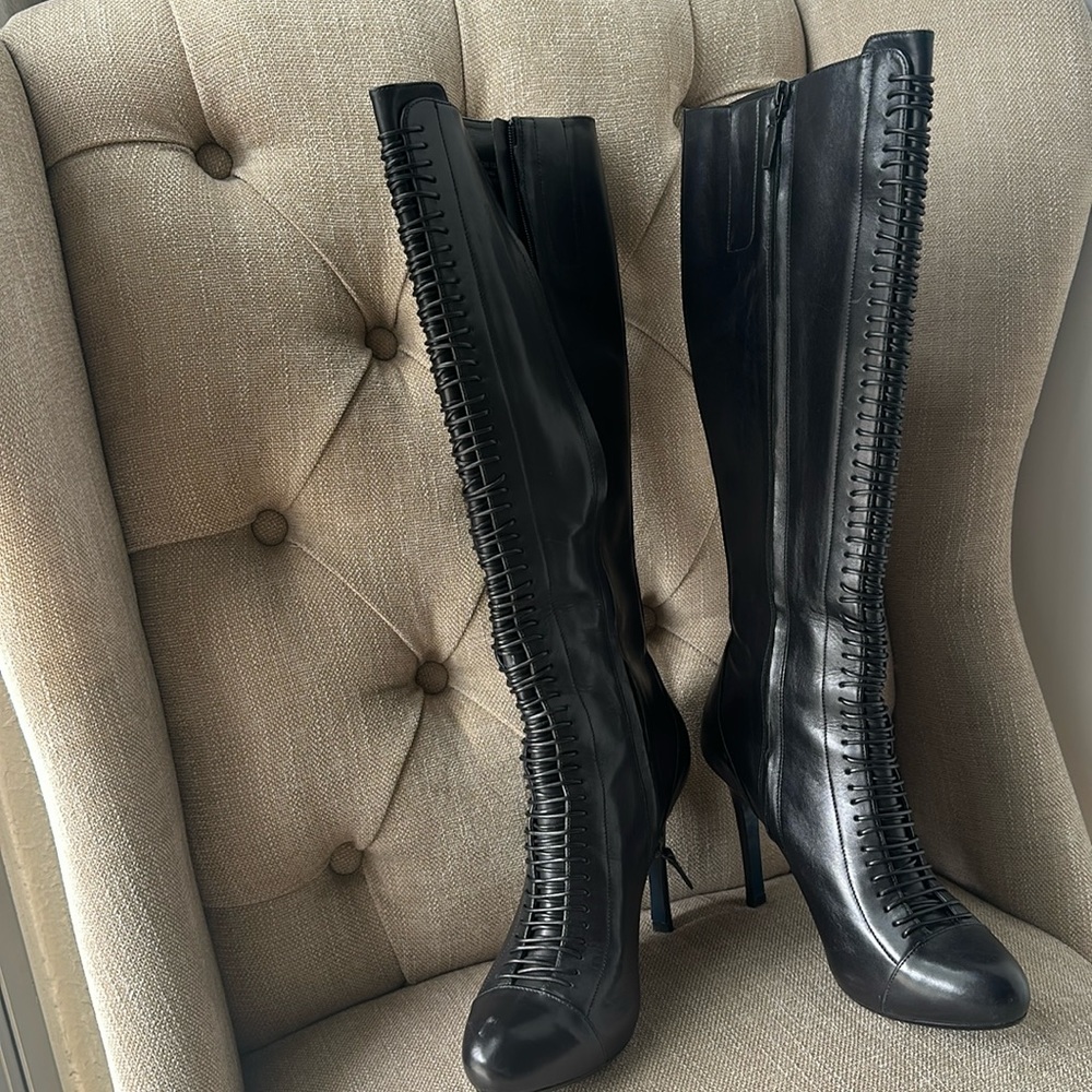 Cole Haan air Nike knee-High stiletto heel black leather boot